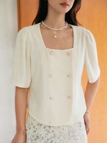 DAZY 方領雙排釦襯衫 - 杏色 - 查看 12