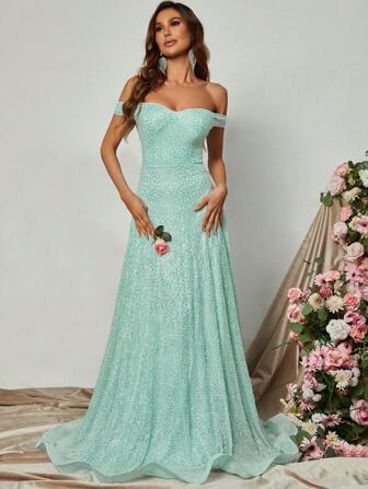 Off Shoulder Sequin Formal Dress