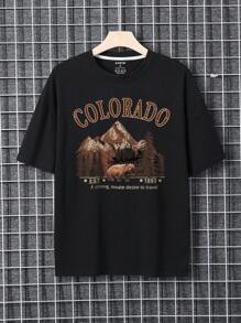 Manfinity Dauomo Hombres Camiseta con estampado de letra - Negro - Ver 1