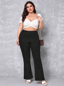 SHEIN Frenchy Jeans de pierna amplia de talle alto - Negro - Ver 4