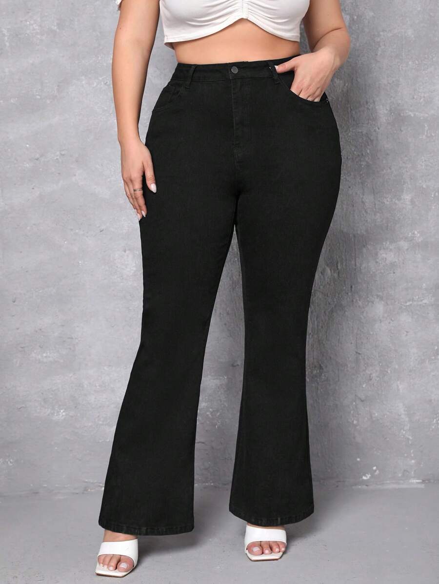 SHEIN Frenchy Jeans de pierna amplia de talle alto - Negro - Ver 1