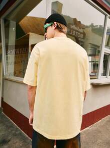 Camiseta con estampado de letra y fuego de hombros caídos - Albaricoque - Ver 2