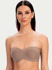 Women's Unlined Bandeau Underwire Minimizer Strapless Bra - Brown - View 1