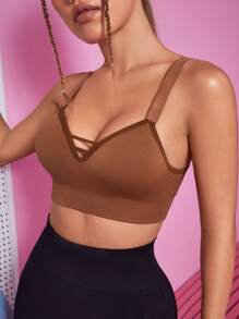 Yoga Sxy Crisscross Front Crop Sports Top - Brown - View 4