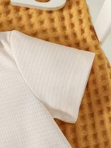 Baby Boy Plaid Print Contrast Collar Jumpsuit - Apricot - View 5