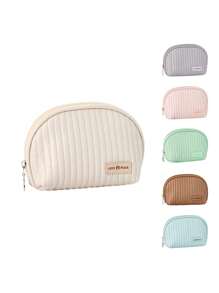 字母貼布針腳細節化妝包帶拉鍊極簡 - 粉色 - 查看 1