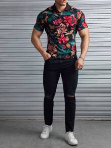 Manfinity BRENVOR 男士针织时尚休闲沙滩冲浪度假印花图案修身 Polo 衫 - 彩色 - 查看 5