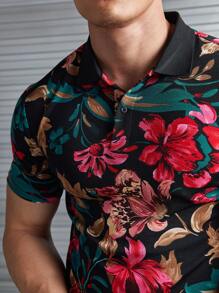 Manfinity BRENVOR 男士针织时尚休闲沙滩冲浪度假印花图案修身 Polo 衫 - 彩色 - 查看 6