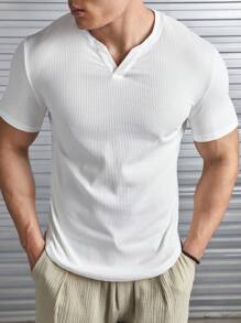 Manfinity NXTstreet Nam Áo thun Bông Chất rắn Đồ đan Ribbed - trắng - Xem 6