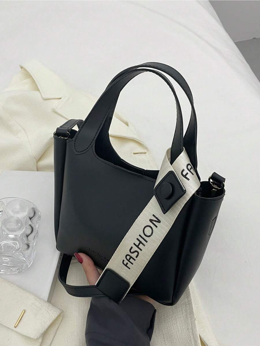 迷你手提包雙把手素色帶內袋 - 黑色 - 查看 1