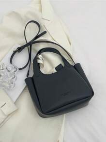 迷你手提包雙把手素色帶內袋 - 黑色 - 查看 5