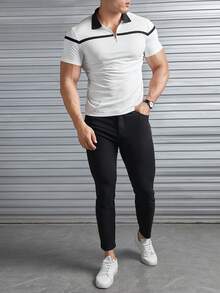 GENTILAND Men Contrast Collar Polo Shirt - White - View 4