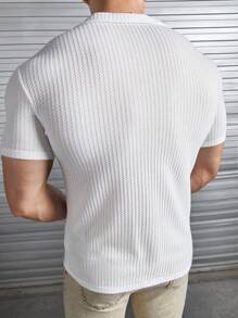 Manfinity BRENVOR 男士實色鈕扣前衬衫修身短袖領子純白色襯衫 - 白色 - 查看 2