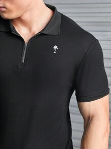 GENTILAND Men Coconut Tree Print Polo Shirt & Pants - Black - View 4