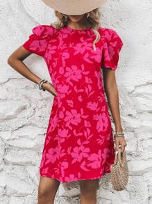 SHEIN VCAY Vestido con estampado floral de manga farol - Multicolor - Ver 6