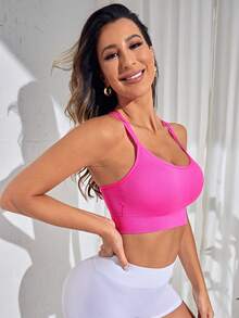 Yoga Basic Áo lót thể thao Nữ Hội Chữ thập màu trơn - Màu Hồng Tươi - Xem 6