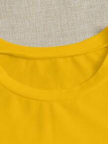 SHEIN EZwear 大碼檸檬和標語圖案T恤 - 黃色 - 查看 5