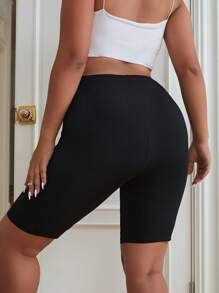 SHEIN EZwear Plus Solid Biker Shorts - Black - View 2
