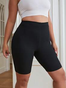 SHEIN EZwear Plus Solid Biker Shorts - Black - View 4
