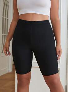 SHEIN EZwear Plus Solid Biker Shorts - Black - View 5