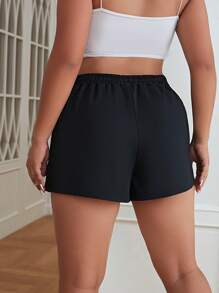 SHEIN EZwear Plus Drawstring Waist Solid Track Shorts - Black - View 2