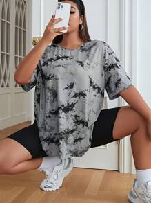 SHEIN EZwear Plus 扎染落肩 T 恤，夏季 - 彩色 - 查看 2