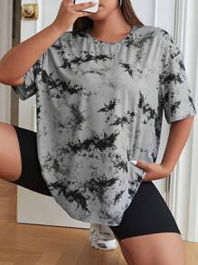 SHEIN EZwear Plus 扎染落肩 T 恤，夏季 - 彩色 - 查看 10