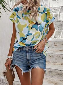 SHEIN VCAY Allover Print Batwing Sleeve Blouse - Multicolor - View 1