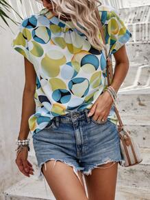 SHEIN VCAY Allover Print Batwing Sleeve Blouse - Multicolor - View 3