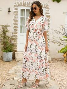 Đầm Thắt lưng Trọn gói Tách cao Hoa Tất cả trên in Boho - trắng - Xem 3