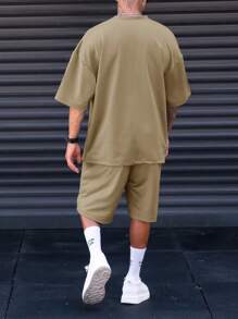 Manfinity Homme Men Plus Letter Graphic Tee & Shorts - Apricot - View 2