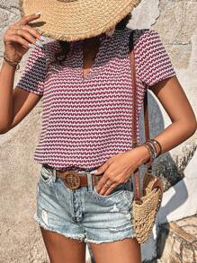 SHEIN Frenchy Allover Print Notched Neckline Puff Sleeve Blouse Summer - Multicolor - View 5