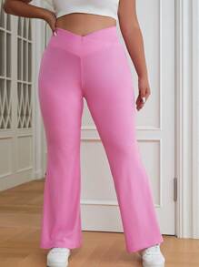 SHEIN EZwear Quần Plus Size Bất đối xứng màu trơn Giải trí - Hồng - Xem 1