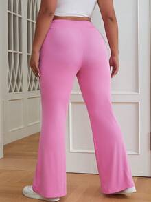 SHEIN EZwear Quần Plus Size Bất đối xứng màu trơn Giải trí - Hồng - Xem 2