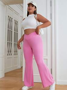 SHEIN EZwear Quần Plus Size Bất đối xứng màu trơn Giải trí - Hồng - Xem 4