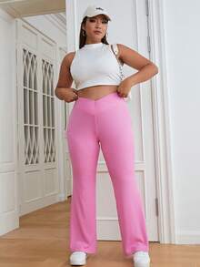 SHEIN EZwear Quần Plus Size Bất đối xứng màu trơn Giải trí - Hồng - Xem 5