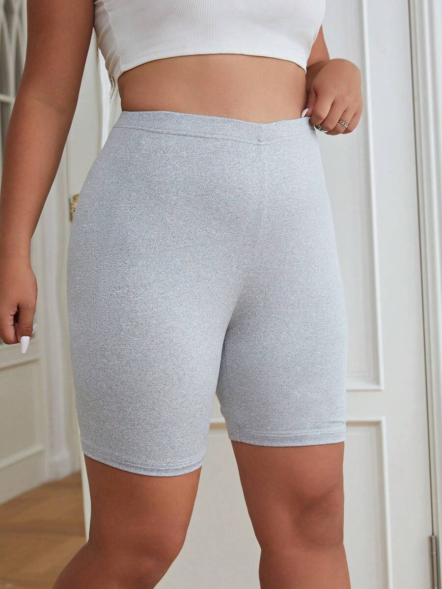 SHEIN EZwear Plus Solid Biker Shorts - Light Grey - View 1