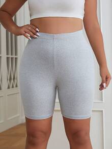 SHEIN EZwear Plus Solid Biker Shorts - Light Grey - View 3