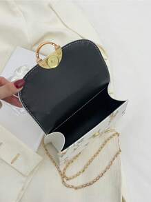 Mini Flower Embroidered Square Bag Faux Pearl Decor - White - View 4