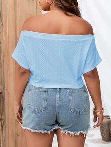 SHEIN Holidaya 大碼一字肩扭結下擺T恤 - 淺藍色 - 查看 2