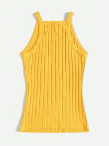 SHEIN EZwear Solid Rib-knit Cami Top - Mustard Yellow - View 3
