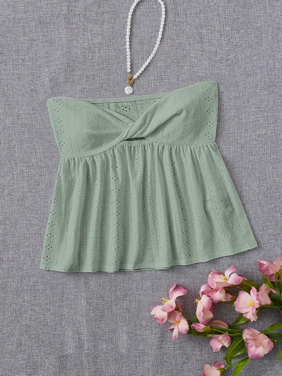 SHEIN EZwear لباس علوي بدون حمالات مطوي امامي