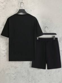 Manfinity Homme Men Letter Graphic Colorblock Casual Short Sleeve Tee & Drawstring Waist Shorts, Boyfriend Gift