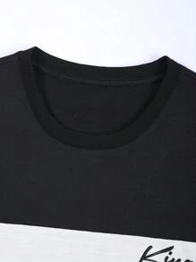 Manfinity Homme Men Letter Graphic Colorblock Casual Short Sleeve Tee & Drawstring Waist Shorts, Boyfriend Gift