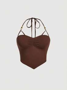 SHEIN MOD Plus Ruched Tie Backless Hanky Hem Halter Top