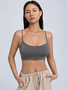 SHEIN EZwear 素色吊帶短上衣 - 灰色 - 查看 1