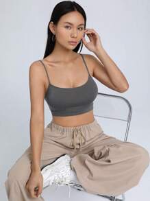 SHEIN EZwear 素色吊帶短上衣 - 灰色 - 查看 5