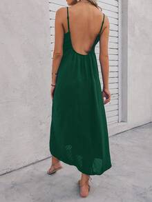 SHEIN LUNE Swiss Dot Slant Pocket Cami Dress - Dark Green - View 2