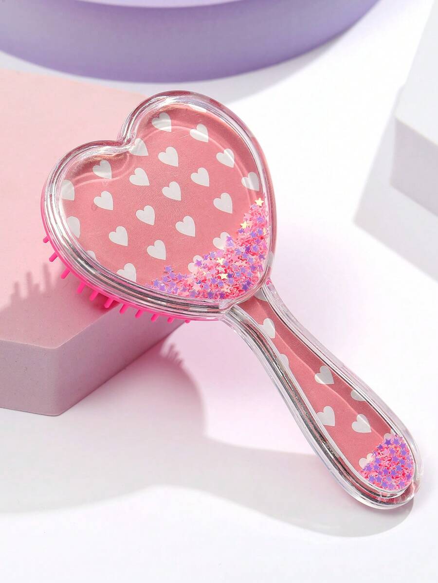 便携式洗发按摩刷，塑料心形发刷，儿童顺发梳，返校，旅行度假必备，女士发饰