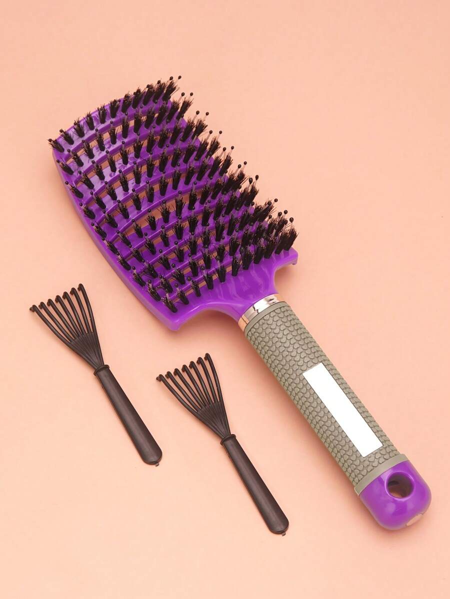 1pc Hollow Out Hair Comb & 2pcs Comb Cleaning Tool - Multicolor - View 1